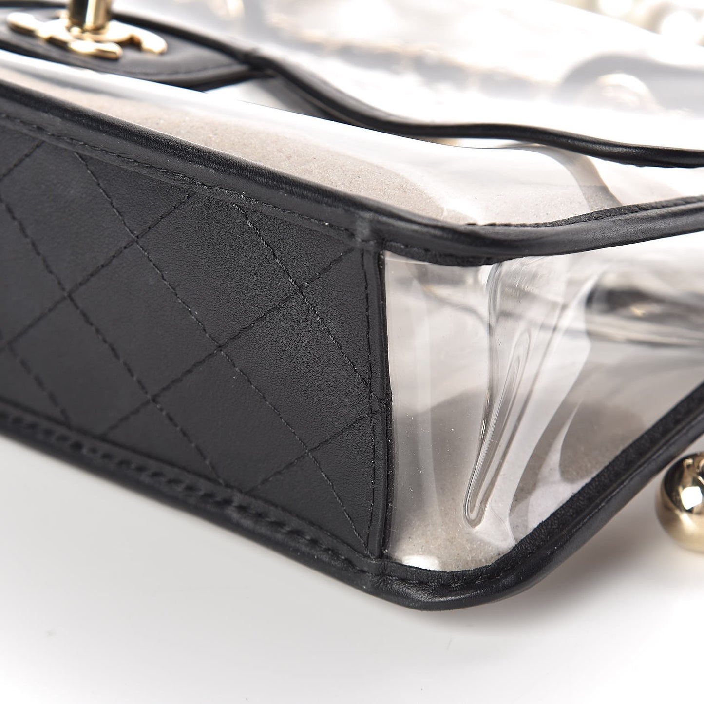 Lambskin PVC Sand By The Sea Flap With Pearl Strap Black