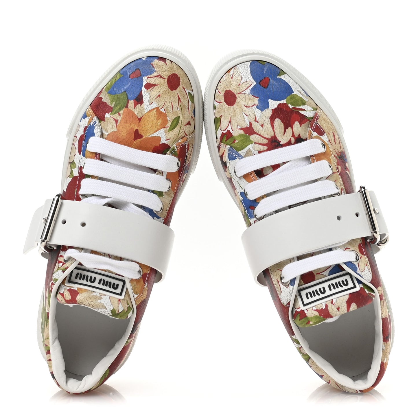 Calfskin Floral Print Low Top Sneakers 35 Multicolor