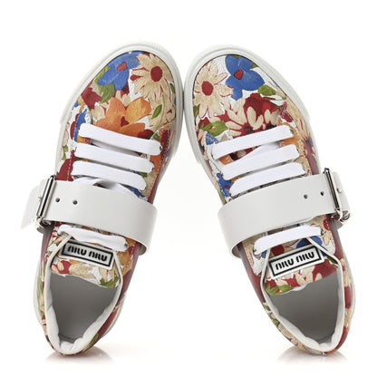 Miu Miu Calfskin Floral Print Low Top Sneakers 35 Multicolor 2 of 7
