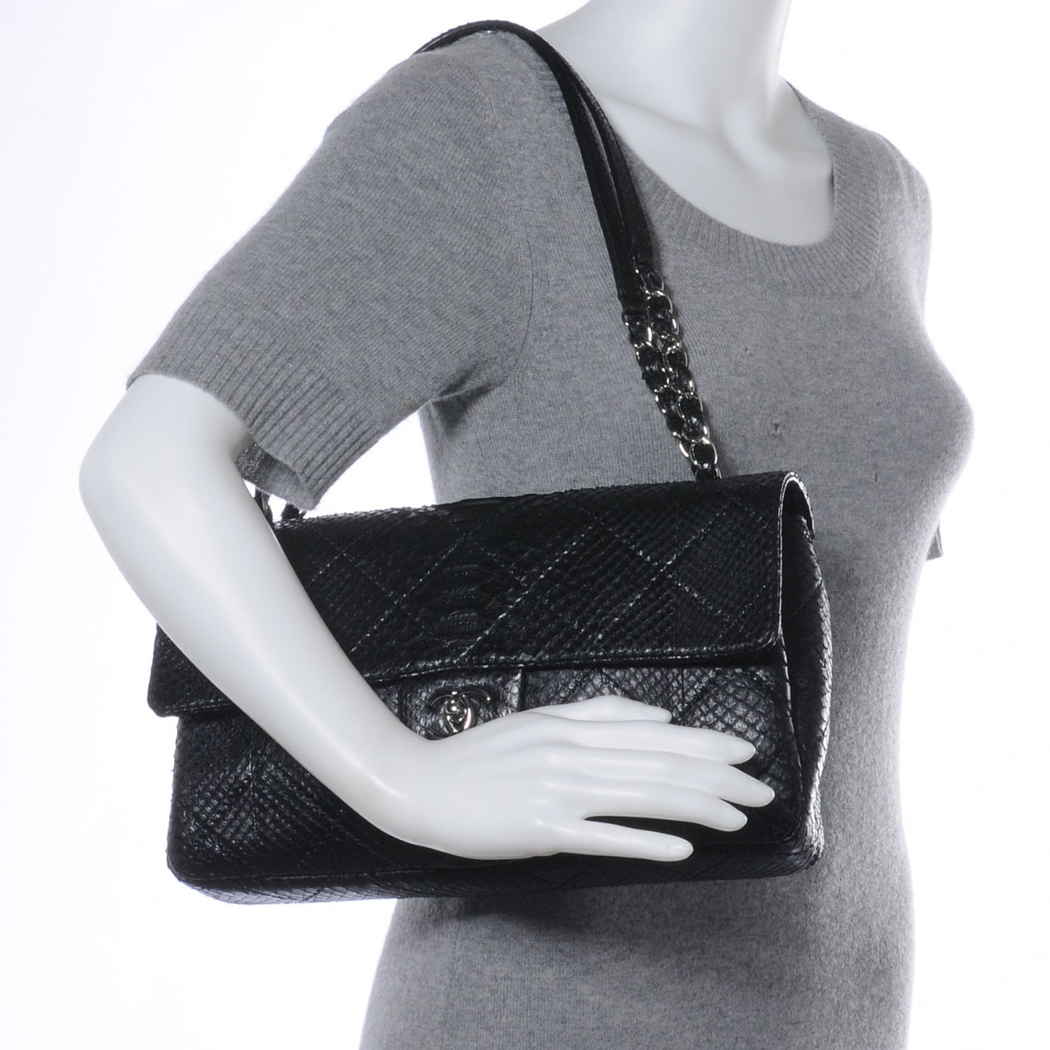 Chanel Python Stitch Flap Black 2 of 8