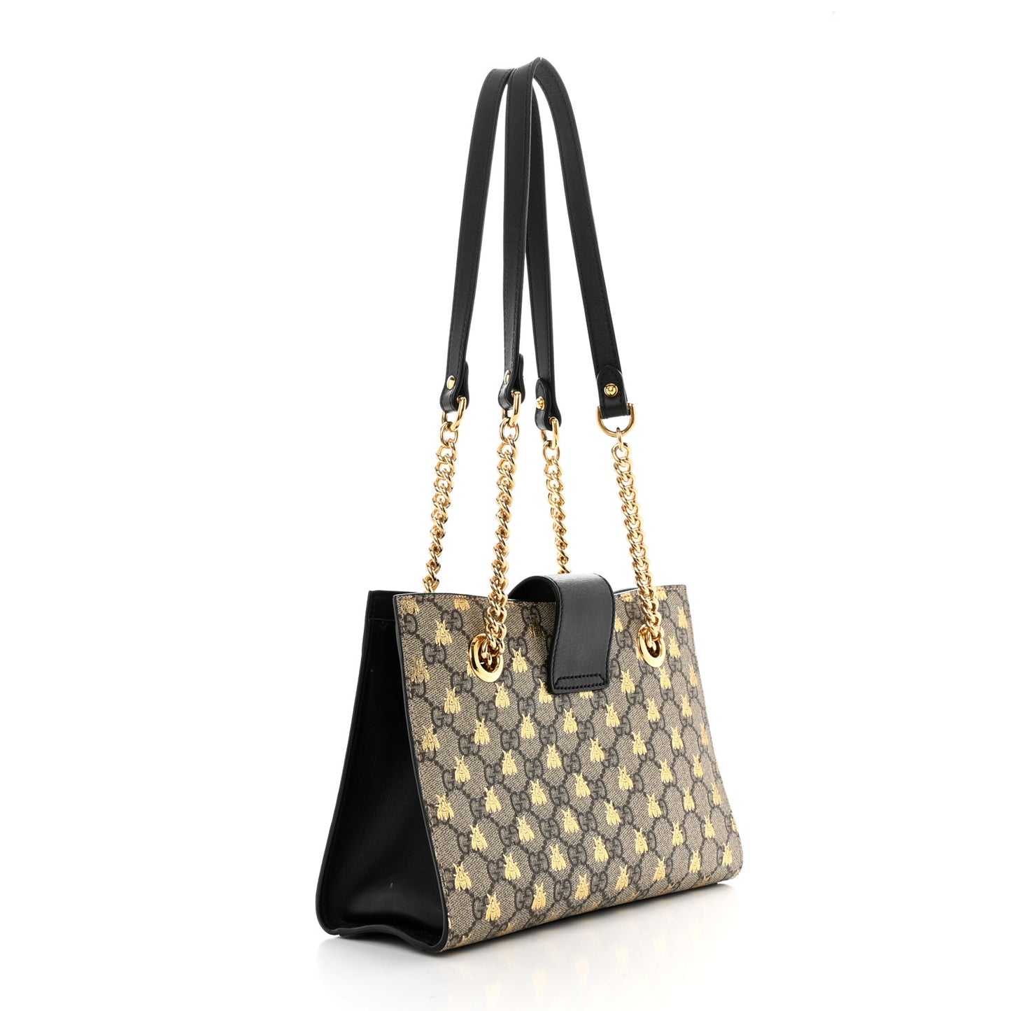 GG Supreme Monogram Bees Small Padlock Tote Beige Oro Black