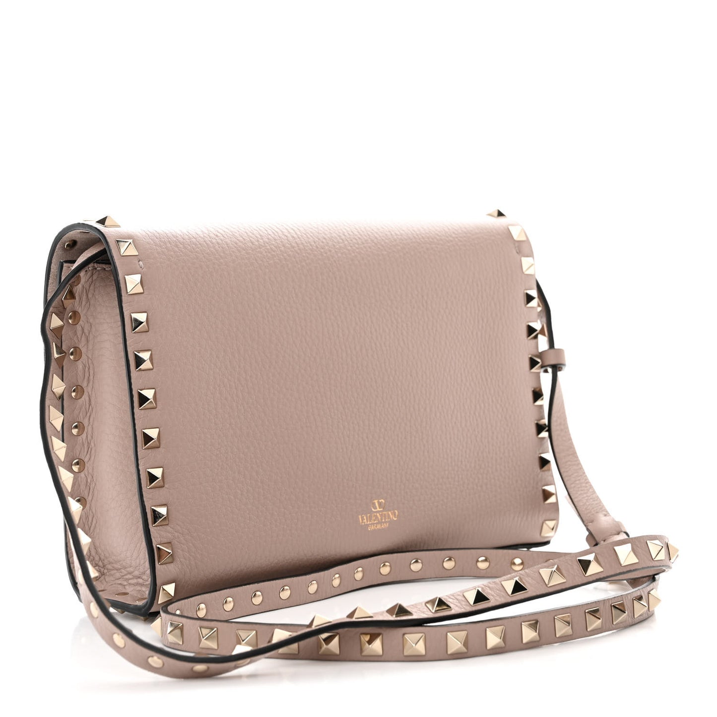 Pebbled Calfskin Medium Rockstud Flip Lock Crossbody Bag Poudre