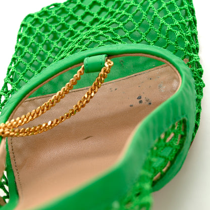 Bottega Veneta Mesh Calfskin Stretch Chain Strap 90mm Pumps 36.5 Parakeet 9 of 10