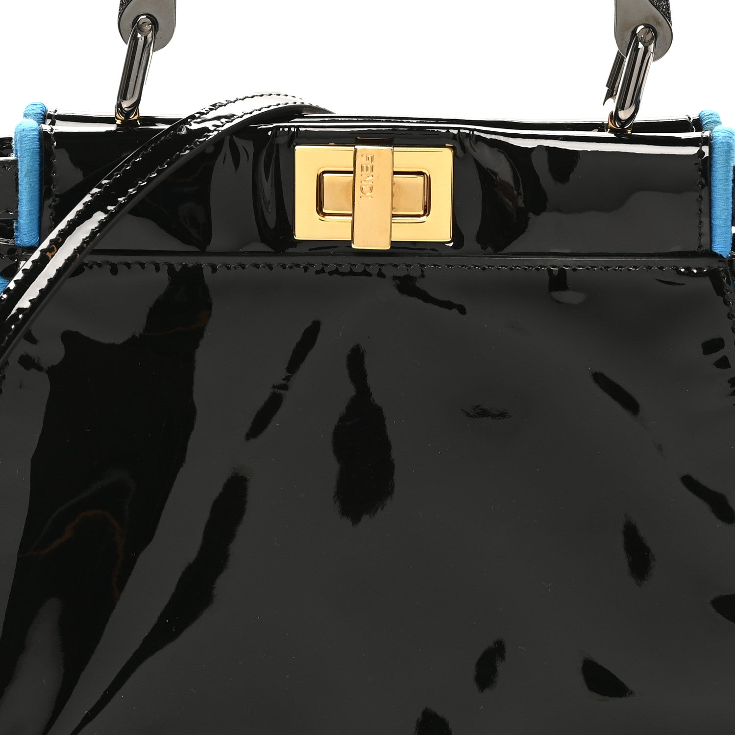 Fendi Patent Mini Plexi Handle Peekaboo Iconic Satchel Black Blue