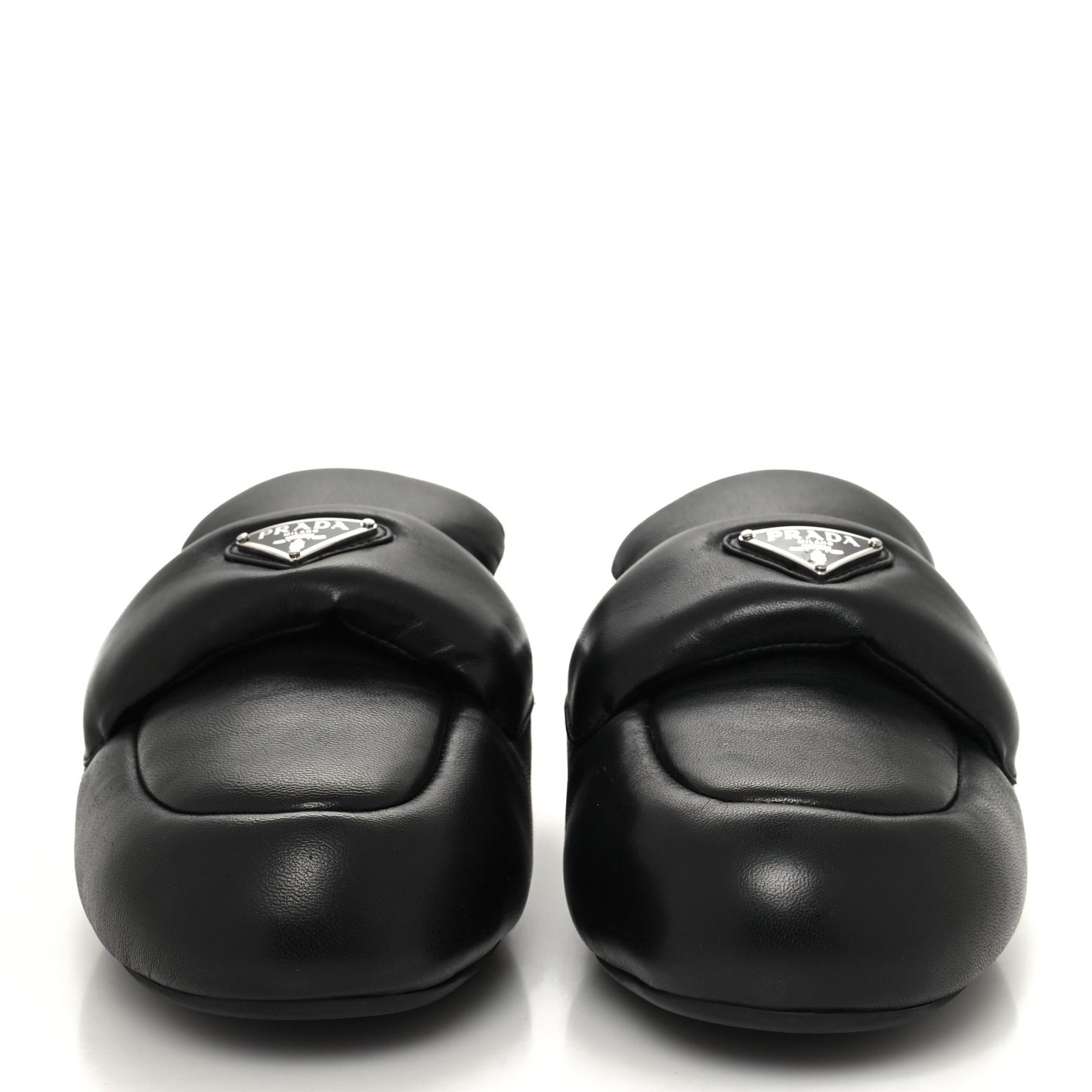 Nappa Soft Padded Metal Triangle Logo Lug Sole 20mm Mules 36 Black