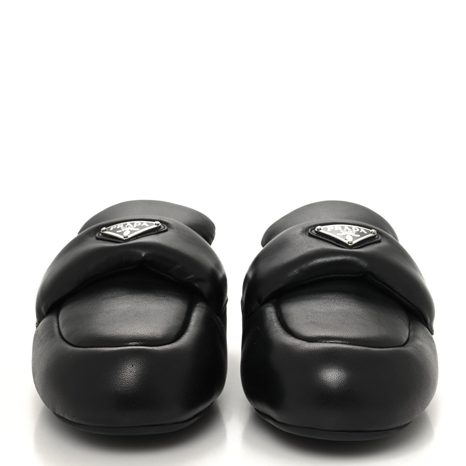 Prada Nappa Soft Padded Metal Triangle Logo Lug Sole 20mm Mules 36 Black 2 of 8