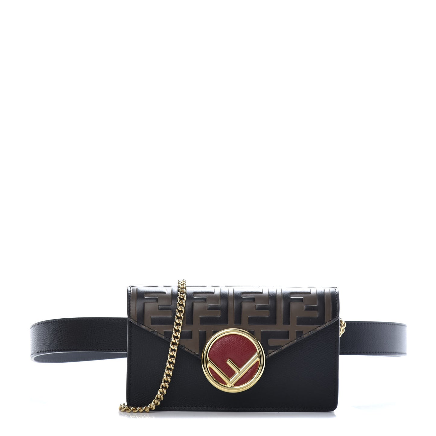 Vitello Cruise F is Fendi Bi-Color FF 1974 Embossed Envelope Belt Bag Maya Black