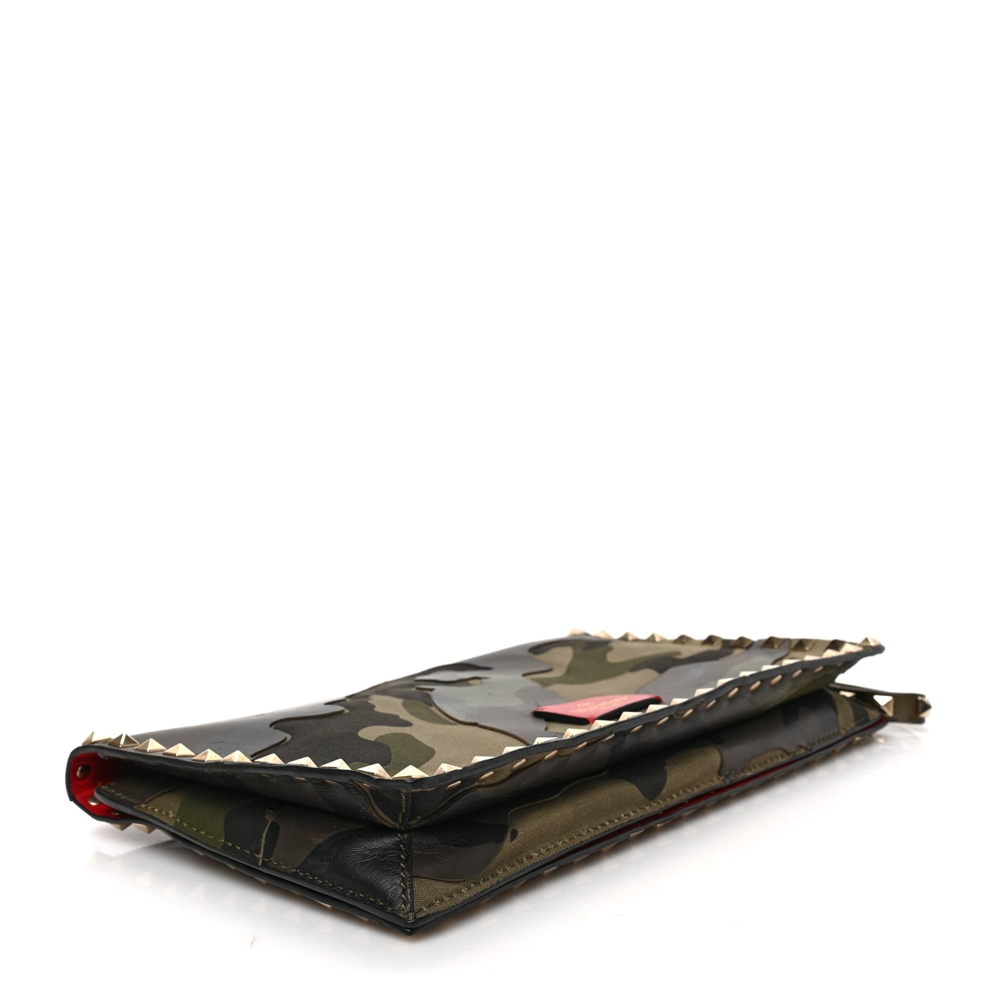 Nappa Canvas Camouflage Rockstud Wristlet Clutch Verde Rouge