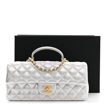 Chanel Metallic Caviar Quilted Top Handle East West Flap Silver 11 of 11