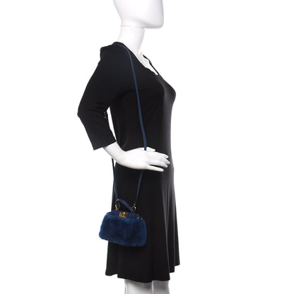 Fendi Shearling Shiny Nappa Micro Peekaboo Iconic Satchel Blue 2 of 11