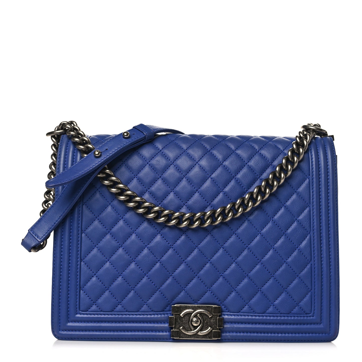 Calfskin Quilted Large Boy Flap Blue