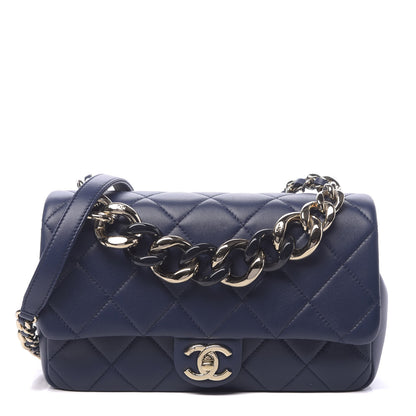 Chanel Lambskin Quilted Resin Bi-Color Chain Flap Bag Navy 1 of 10