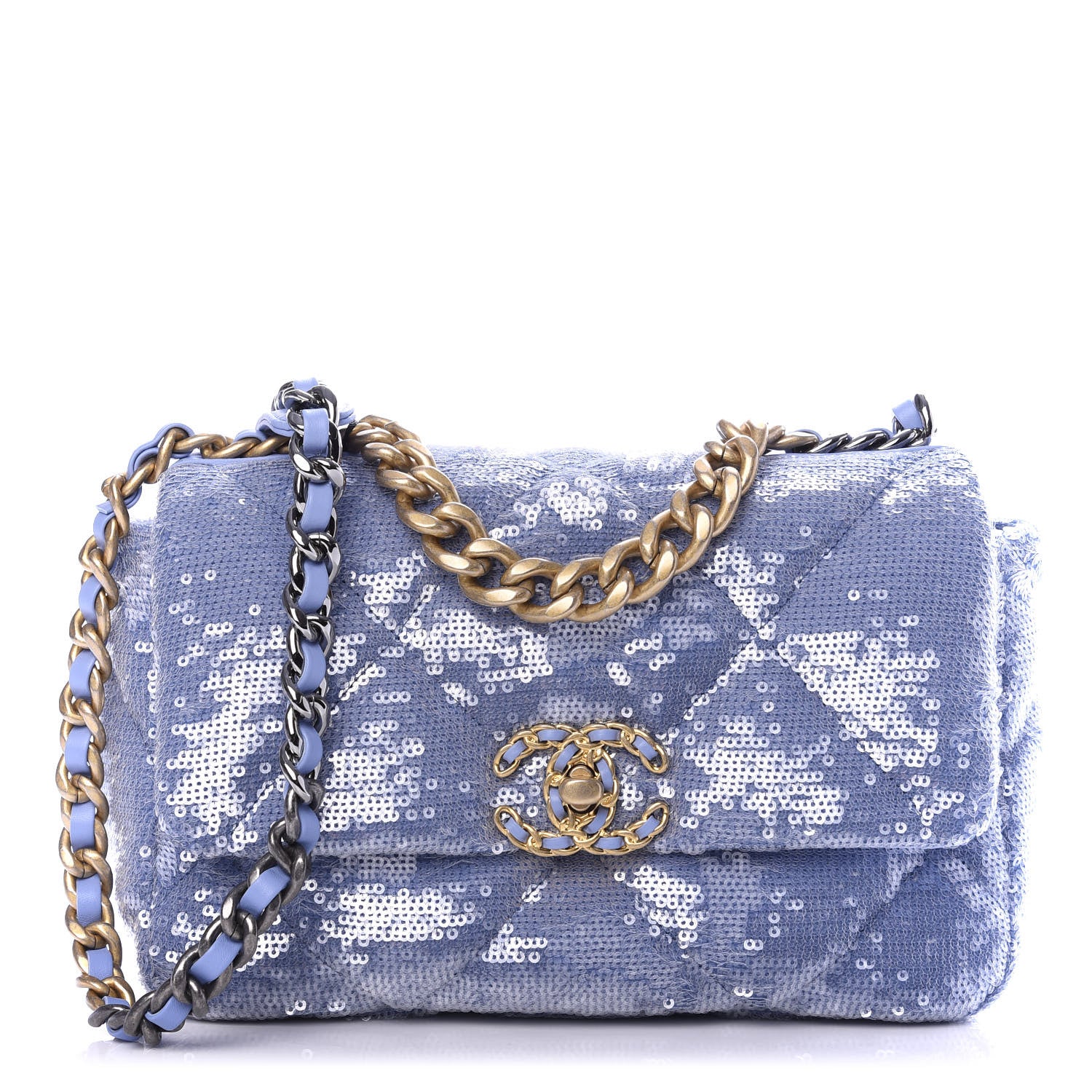 Chanel Sequin Quilted Medium Chanel 19 Flap Light Blue 1 of 8