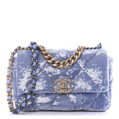 Chanel Sequin Quilted Medium Chanel 19 Flap Light Blue 1 of 8
