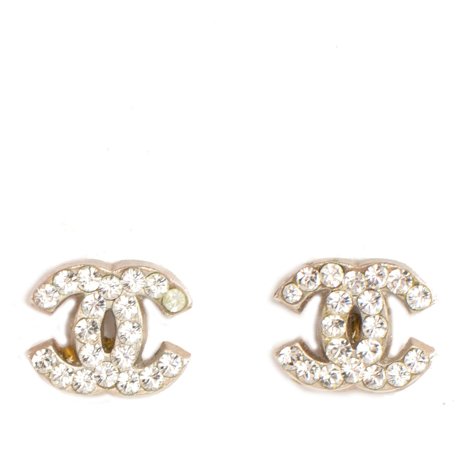 Chanel Crystal Timeless CC Earrings Silver 1 of 7