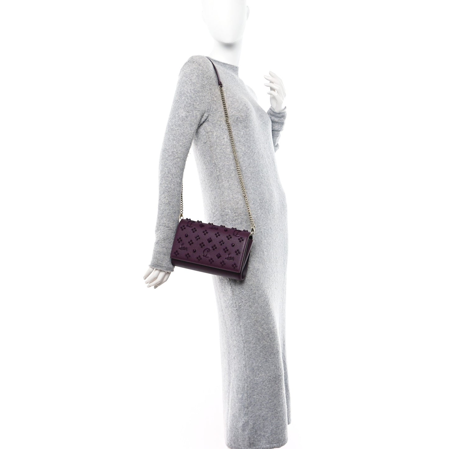 CHRISTIAN LOUBOUTIN Calfskin Spikes Loubinthesky Paloma Clutch Merlot