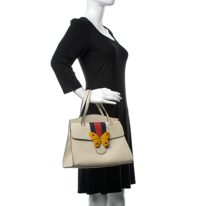 Gucci Grained Calfskin Web Stripe Butterfly Medium Totem Top Handle Bag White 2 of 10