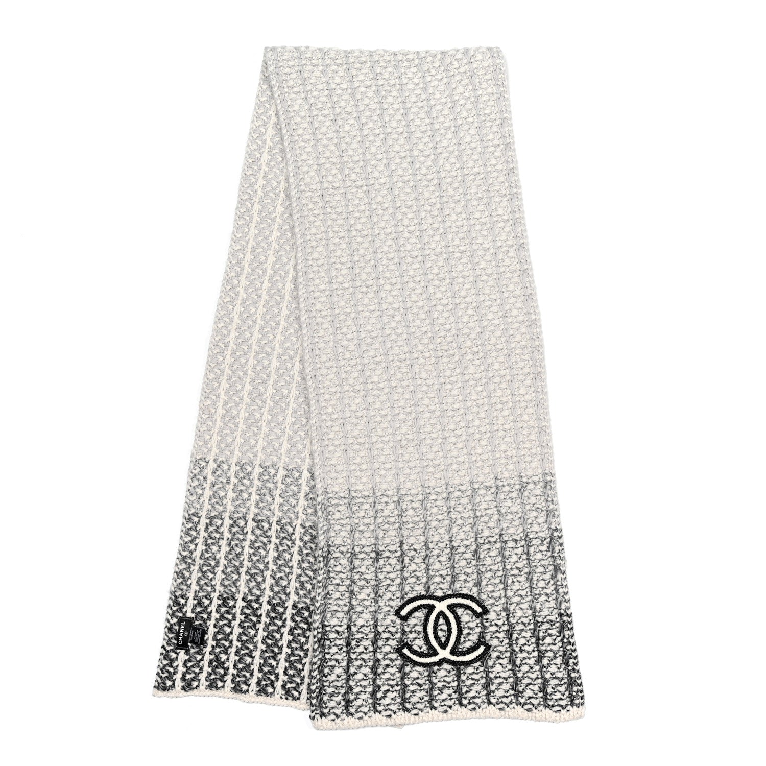 Chanel Cashmere Silk CC Scarf Black White 2 of 3
