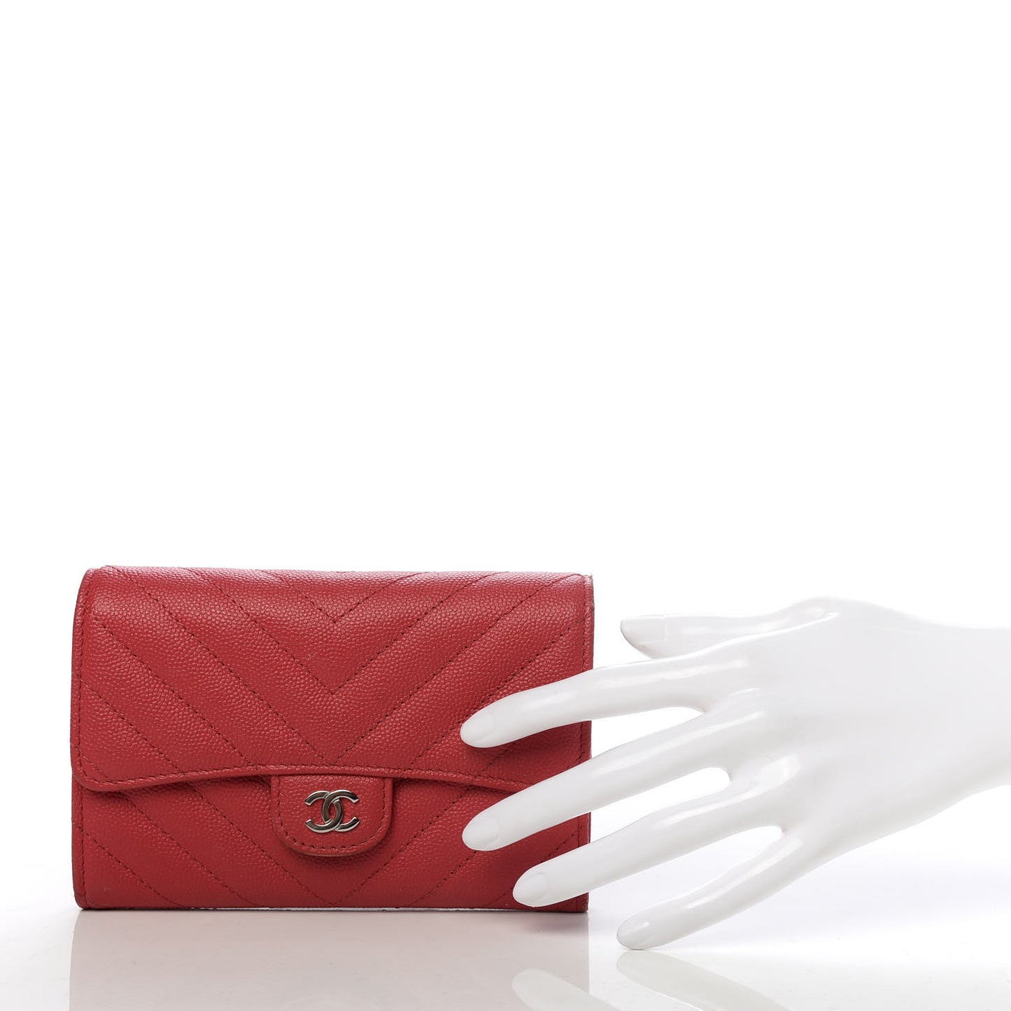 Caviar Chevron Quilted Medium Flap Wallet Red