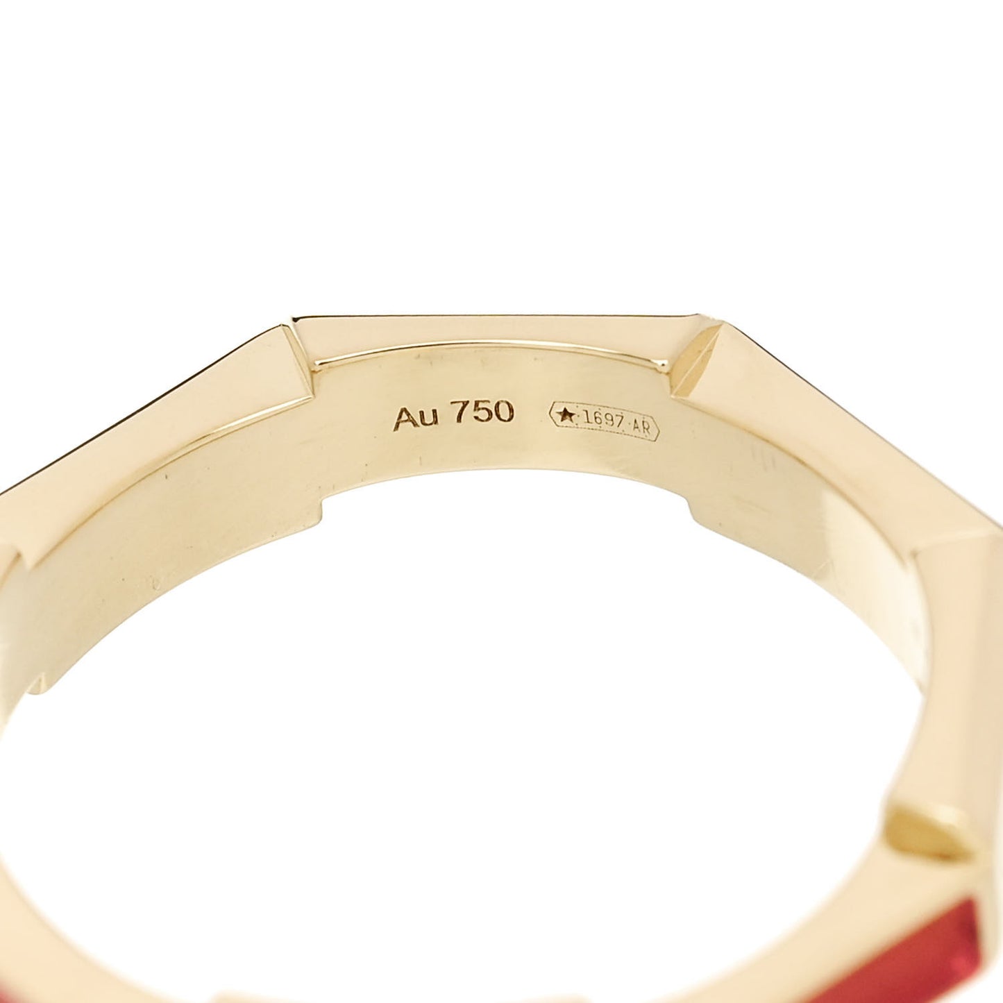 18K Yellow Gold Enamel Diamond Link To Love Ring 52 6 Red