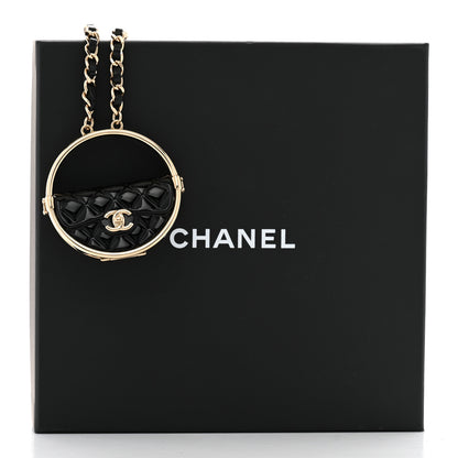 Chanel Metal Resin Quilted Flap Bag Hoop Mirror Necklace Black Gold 7 of 7
