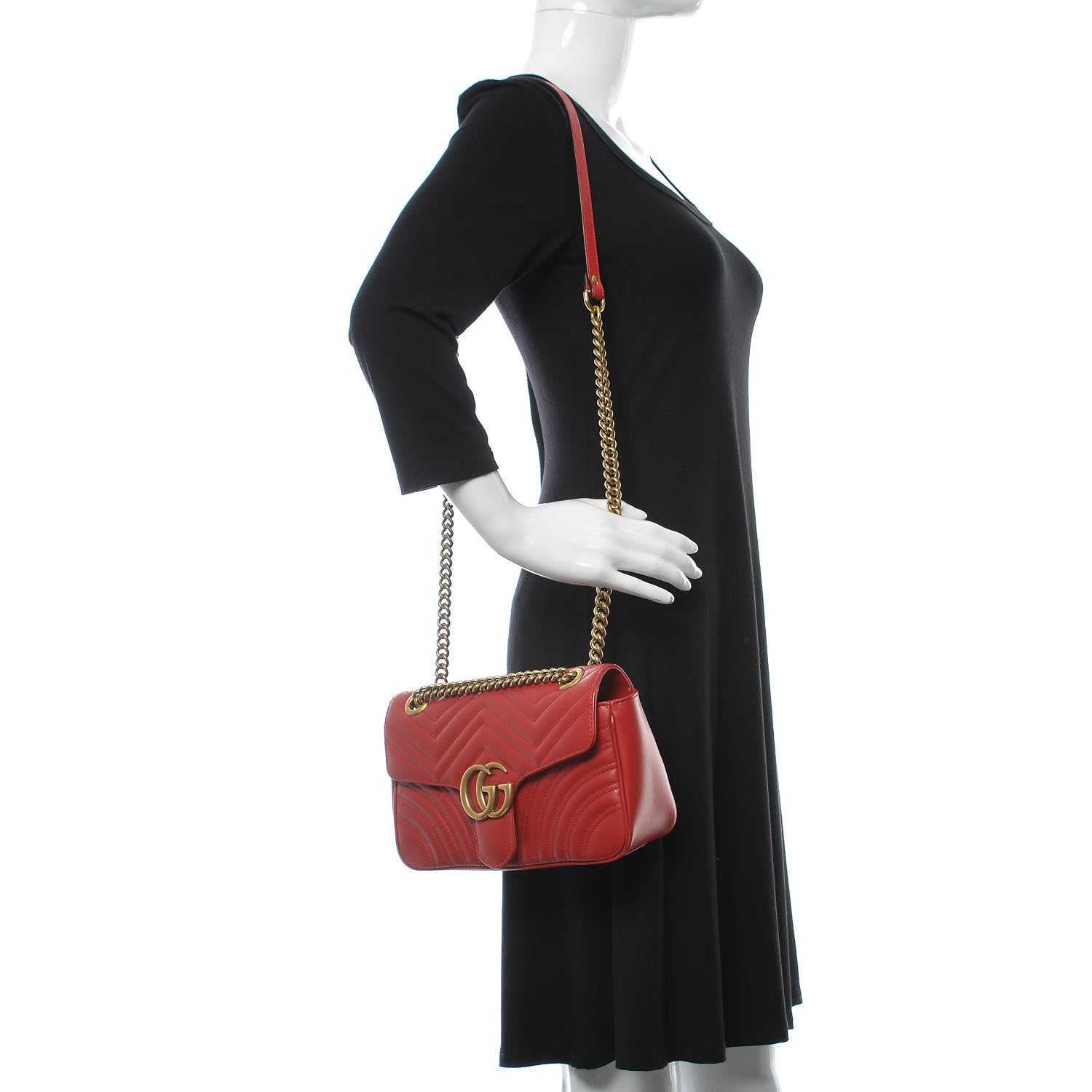 Gucci Calfskin Matelasse Small GG Marmont Shoulder Bag Hibiscus Red 2 of 9