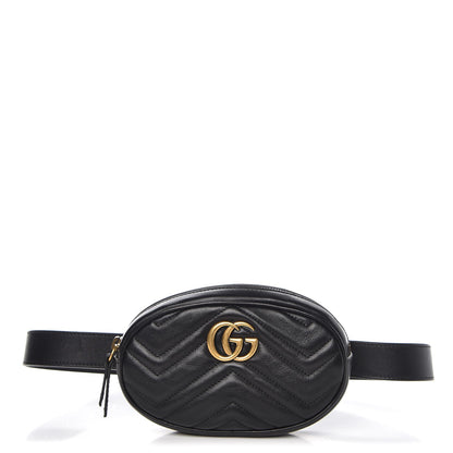 Gucci Calfskin Matelasse GG Marmont Belt Bag 95 38 Black 1 of 7