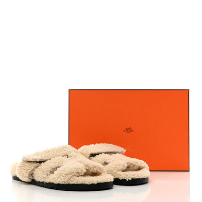 Hermes Woolskin Womens Chypre Sandals 37.5 Ecru 9 of 9