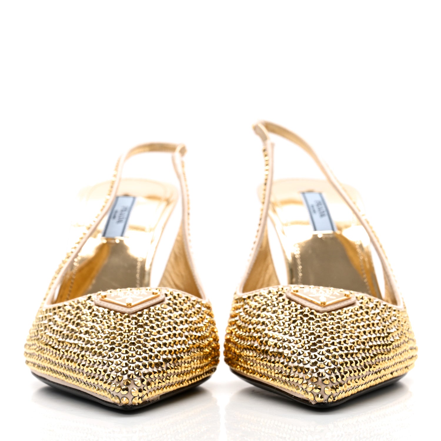 Prada Satin Crystal Triangle Logo 85mm Slingback Pumps 39 Platino 2 of 14