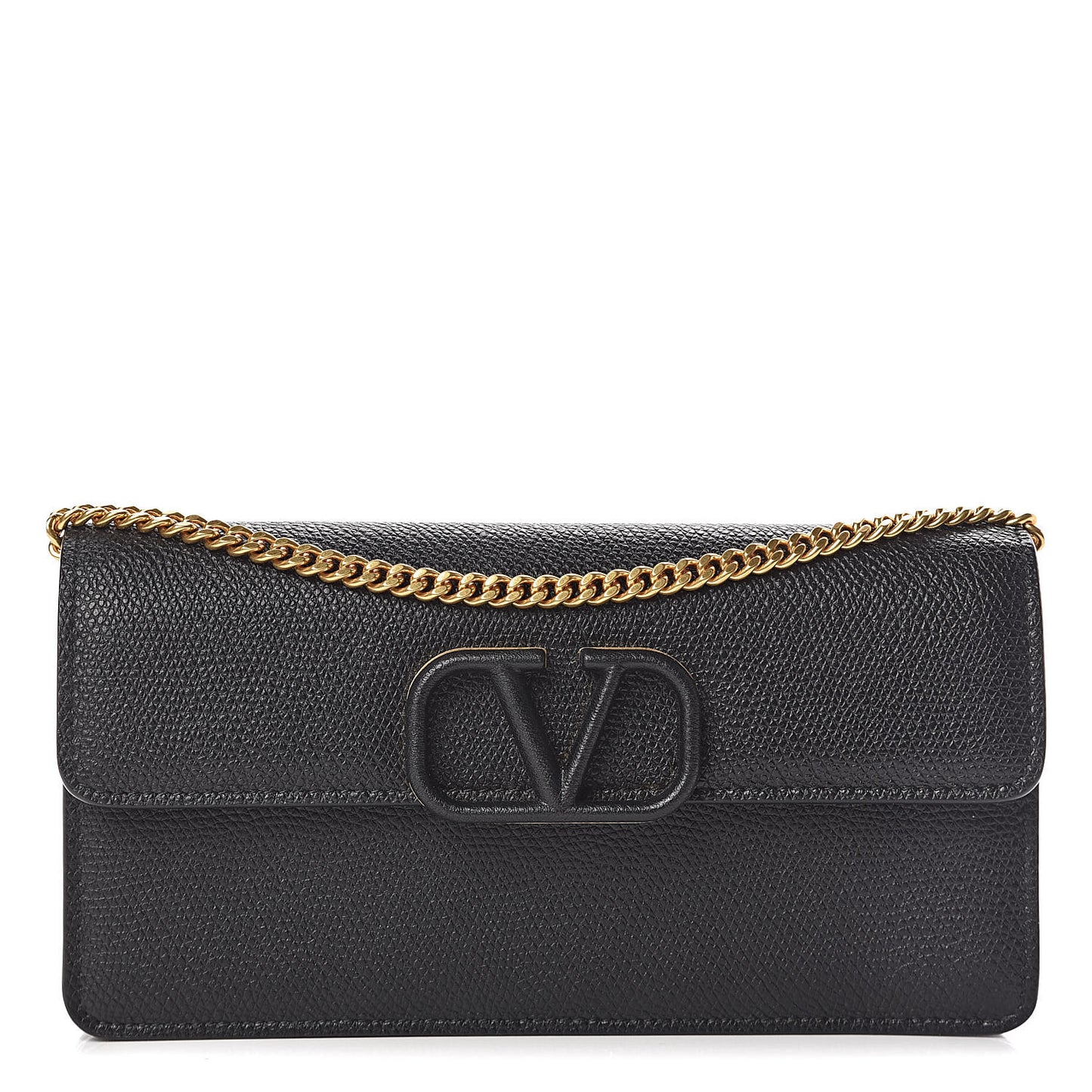 Grainy Calfskin Vlogo Wallet With Chain Black