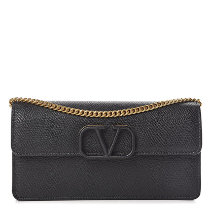 Valentino Garavani Grainy Calfskin Vlogo Wallet With Chain Black 1 of 9