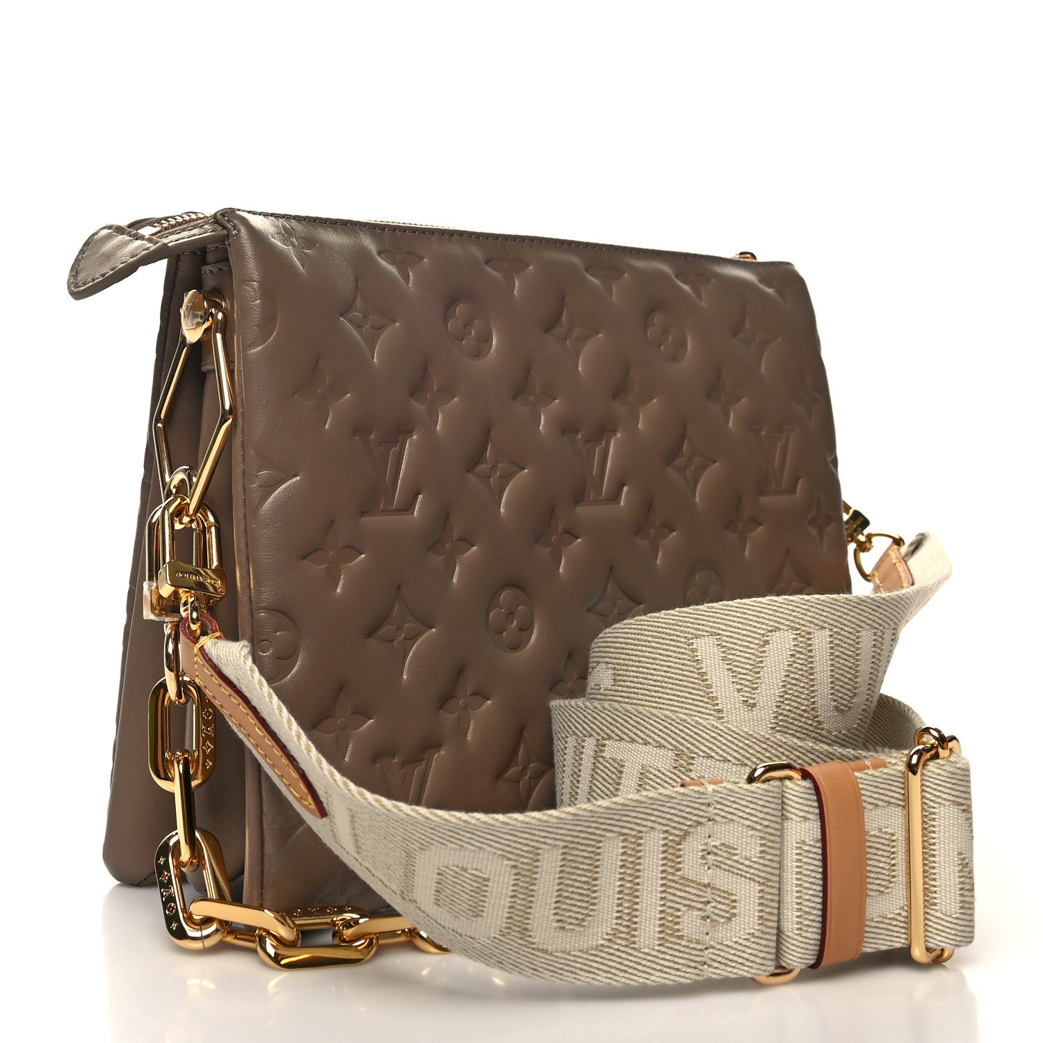 Louis Vuitton Lambskin Embossed Monogram Coussin PM Taupe 3 of 12