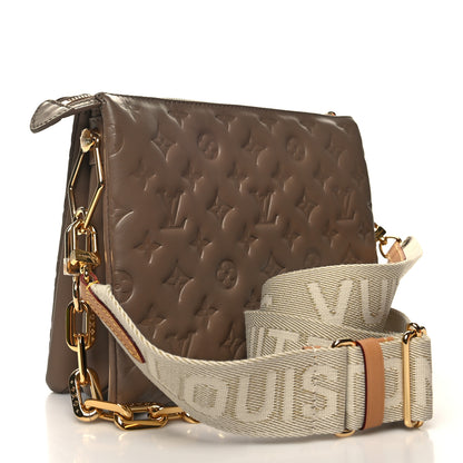 Louis Vuitton Lambskin Embossed Monogram Coussin PM Taupe 3 of 12