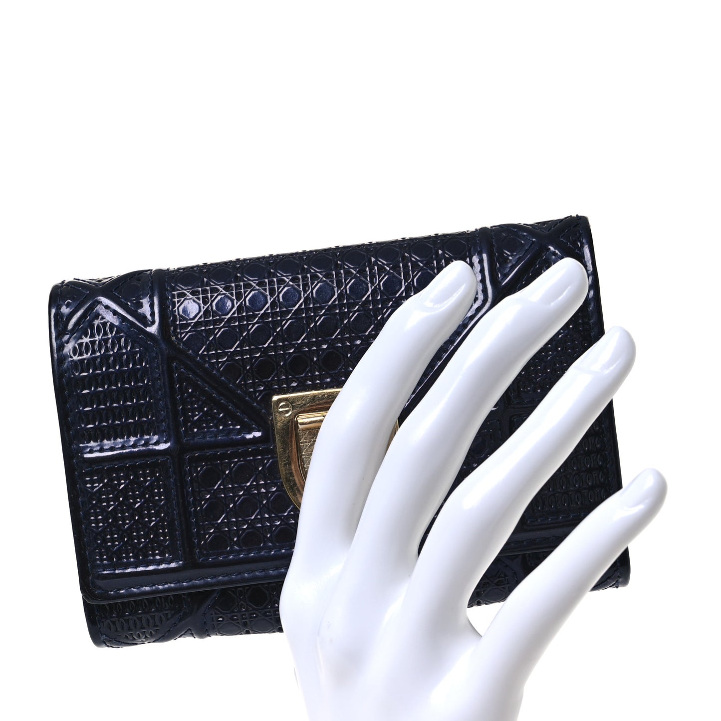 Metallic Patent Micro-Cannage Diorama Elancee Wallet Dark Blue