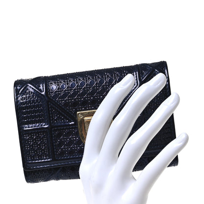 Christian Dior Metallic Patent Micro-Cannage Diorama Elancee Wallet Dark Blue 2 of 16