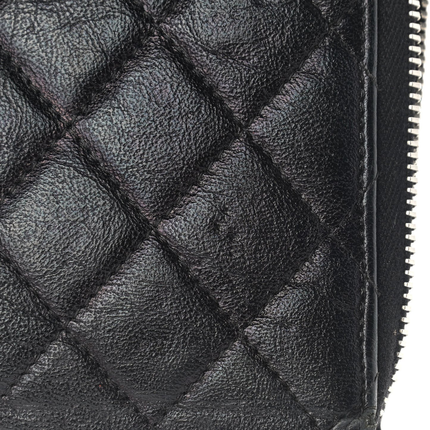 Calfskin Quilted Large Zip Around Organizer Wallet Black