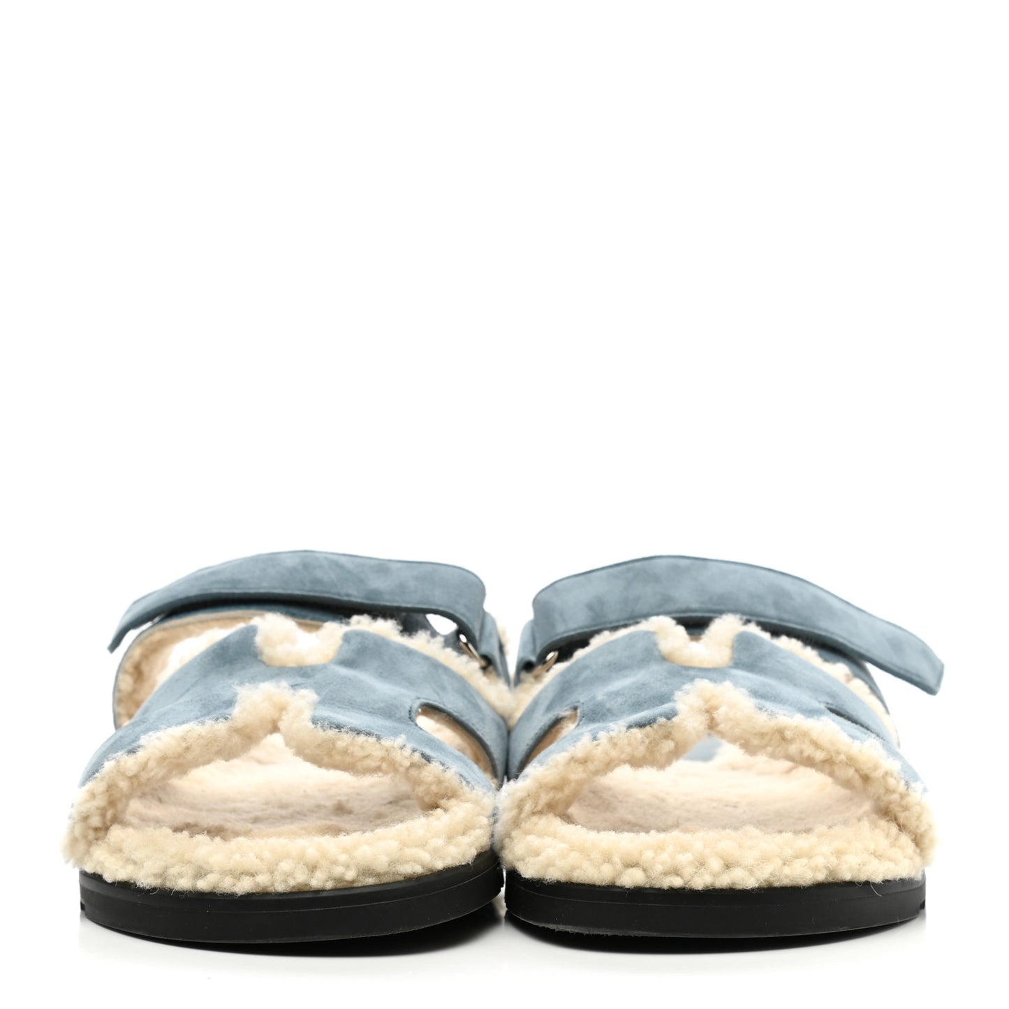 Suede Goatskin Woolskin Womens Chypre Sandals 40.5 Bleu Pinede Ecru