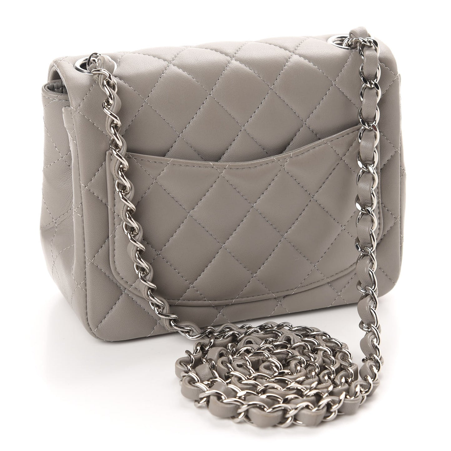Lambskin Quilted Mini Square Flap Light Grey