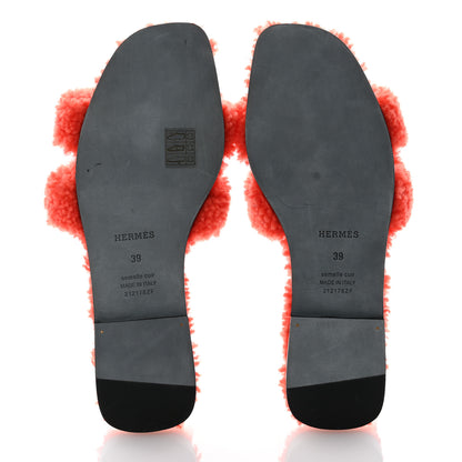 Hermes Woolskin Oran Sandals 39 Orange 6 of 7