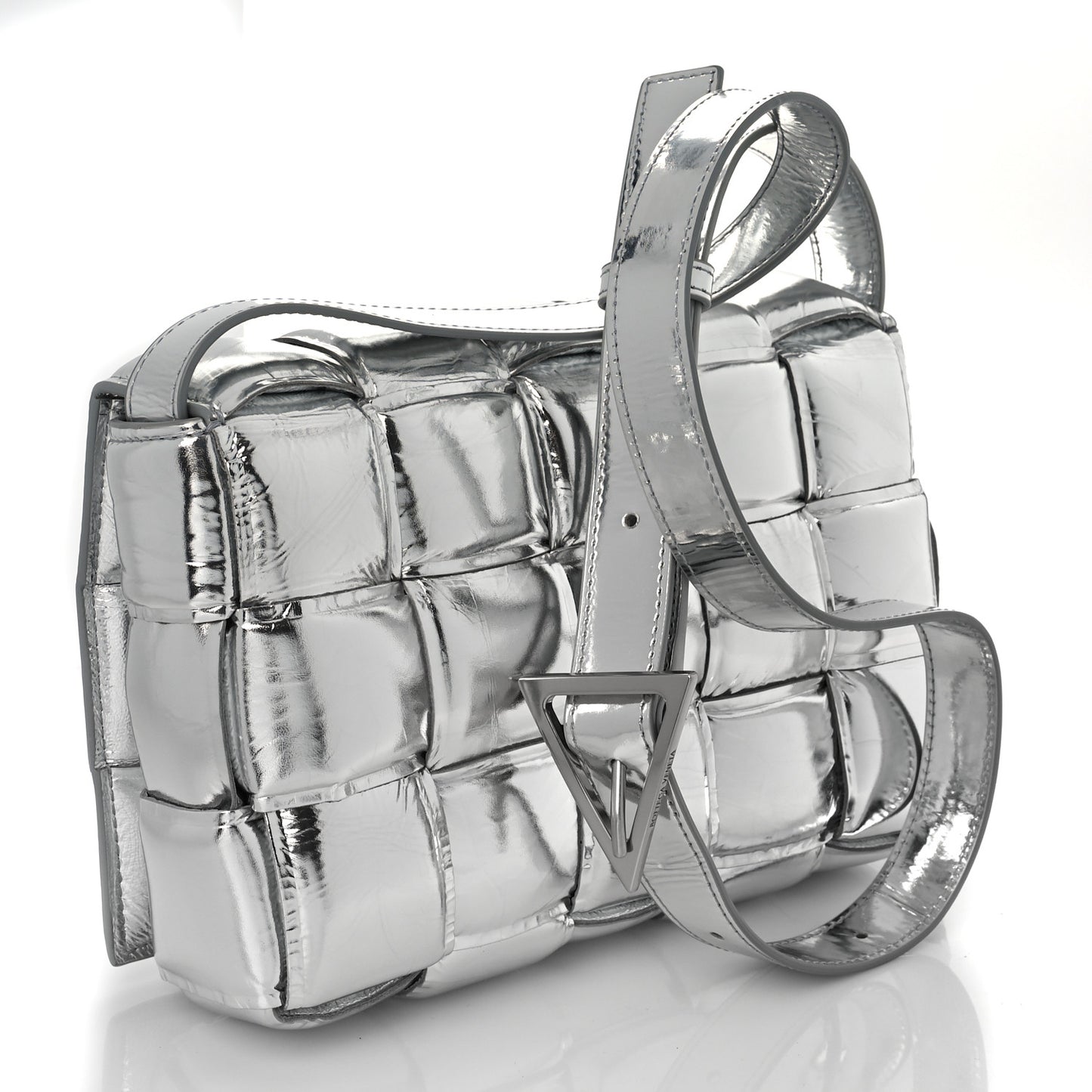 Metallic Lambskin Padded Cassette Crossbody Bag Silver