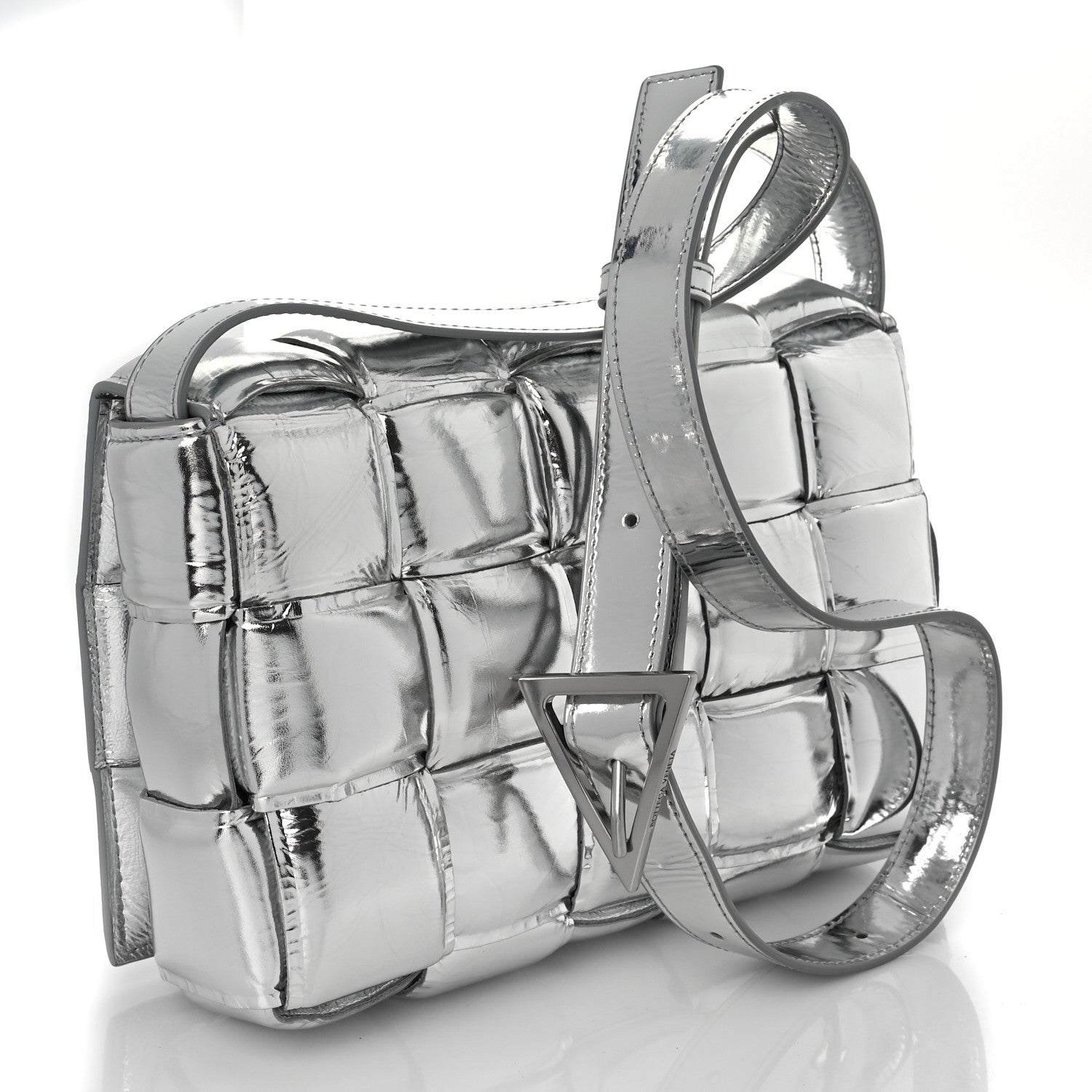 Bottega Veneta Metallic Lambskin Padded Cassette Crossbody Bag Silver 2 of 7