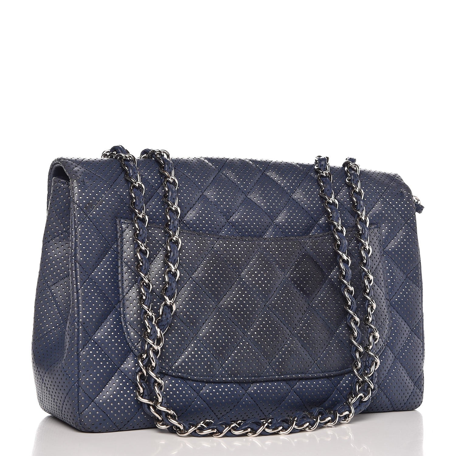 Chanel Lambskin Perforated Jumbo Single Flap Blue 2 of 15