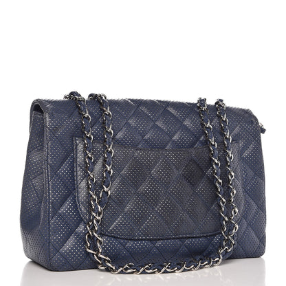 Chanel Lambskin Perforated Jumbo Single Flap Blue 2 of 15
