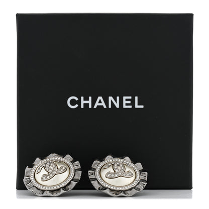 Chanel Pearl Crystal CC Round Earrings Silver 7 of 7