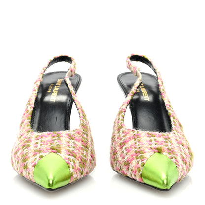 Saint Laurent Tweed Cap Toe Vesper Slingback Pumps 38 Absynth Rose 2 of 7