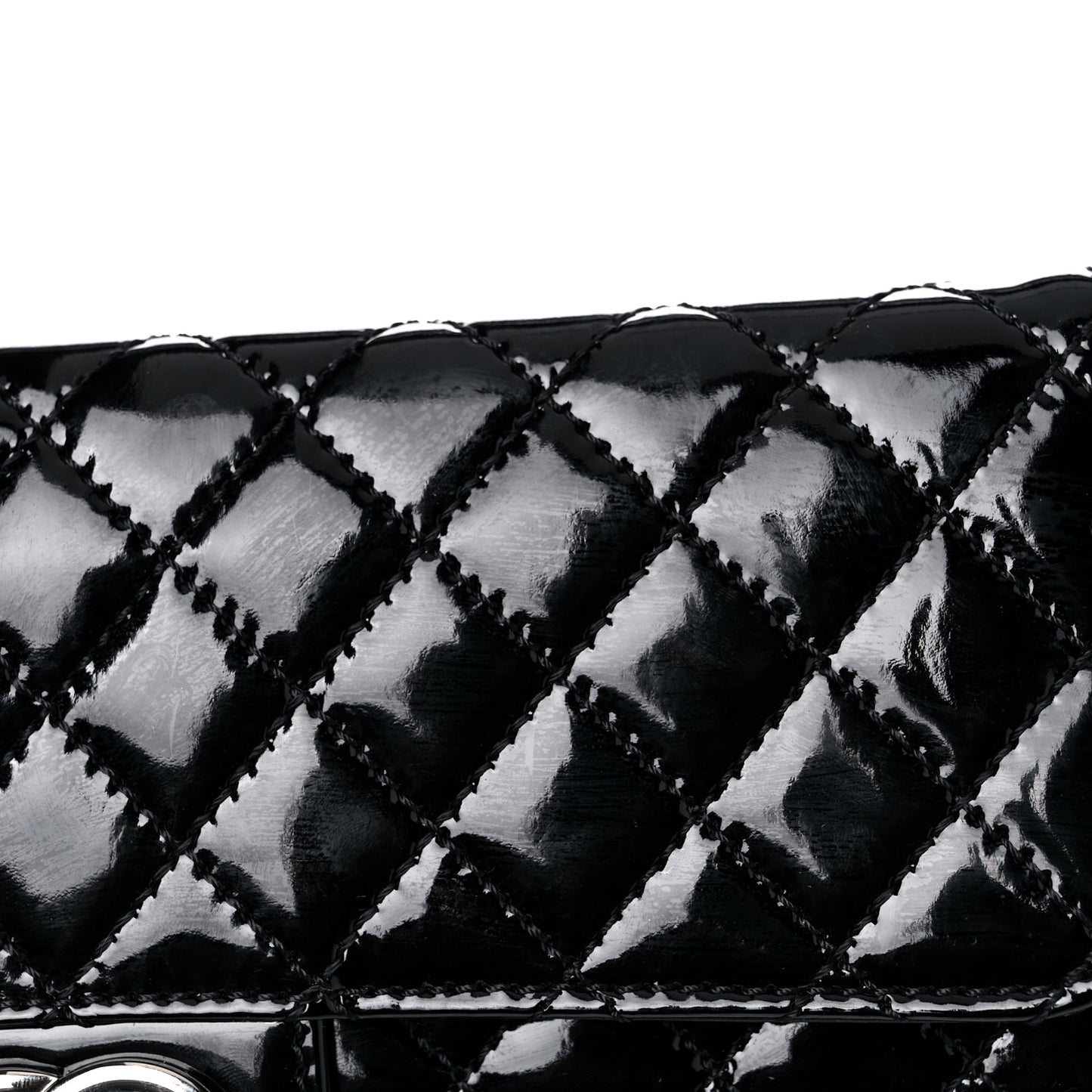 Patent Calfskin Quilted Brilliant East West Flap Clutch Black