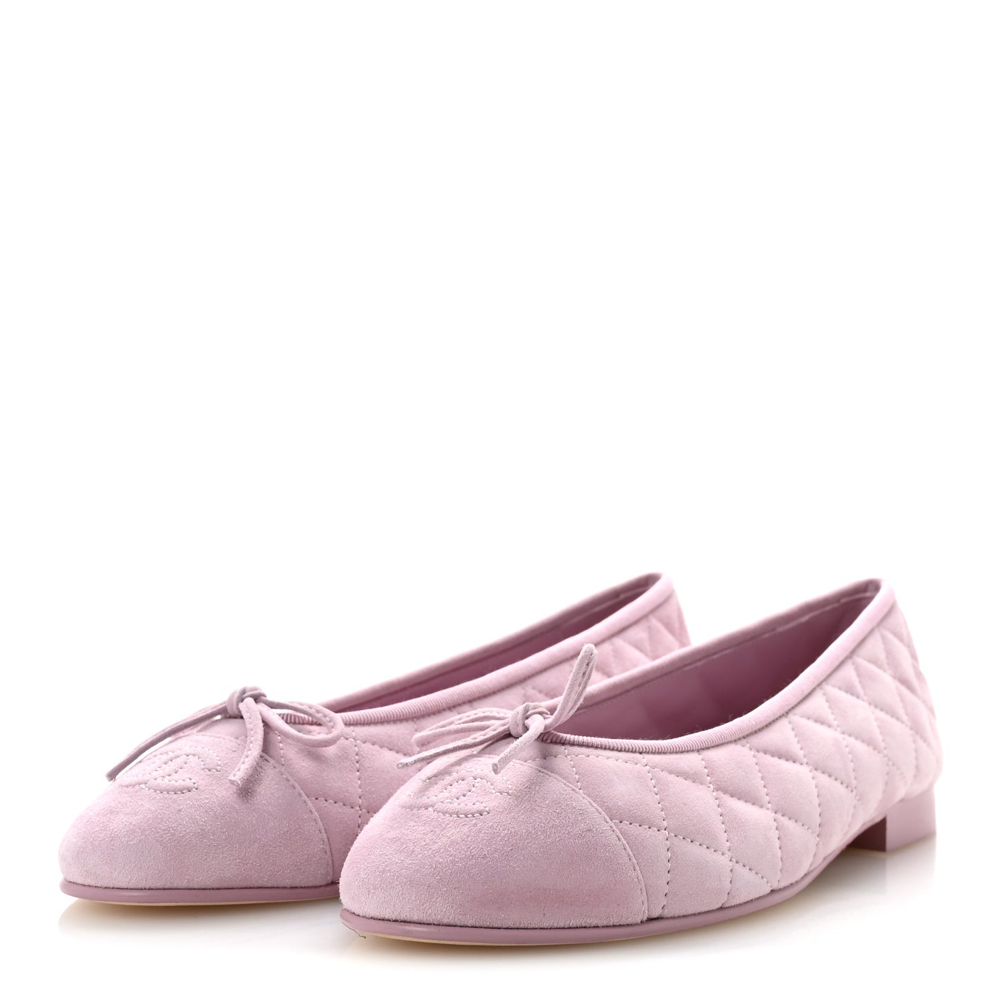 Suede Kidskin Quilted Cap Toe CC Ballerina Flats 38.5 Light Pink