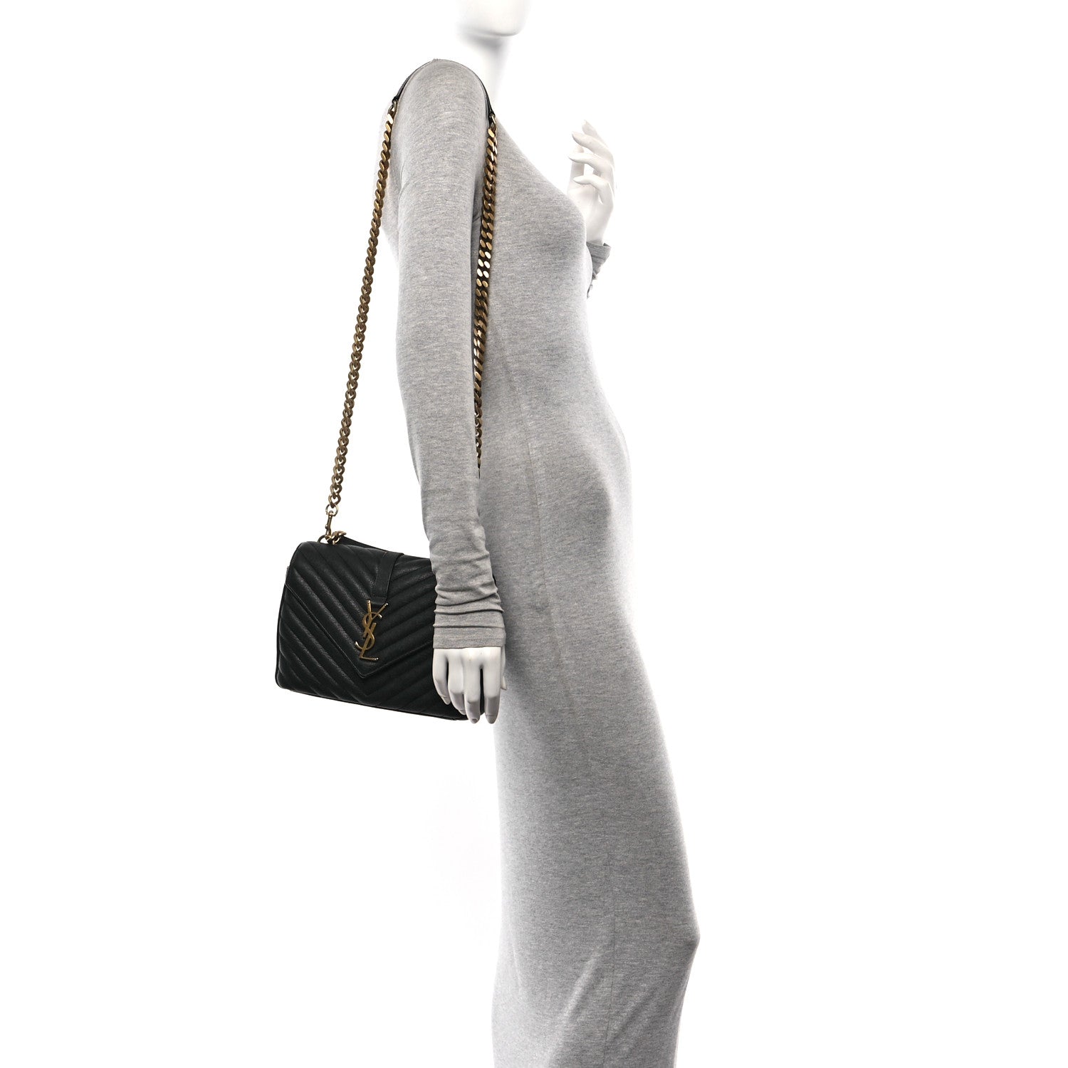 Saint Laurent Sheepskin Matelasse Chevron Monogram Medium College Bag Black 2 of 10