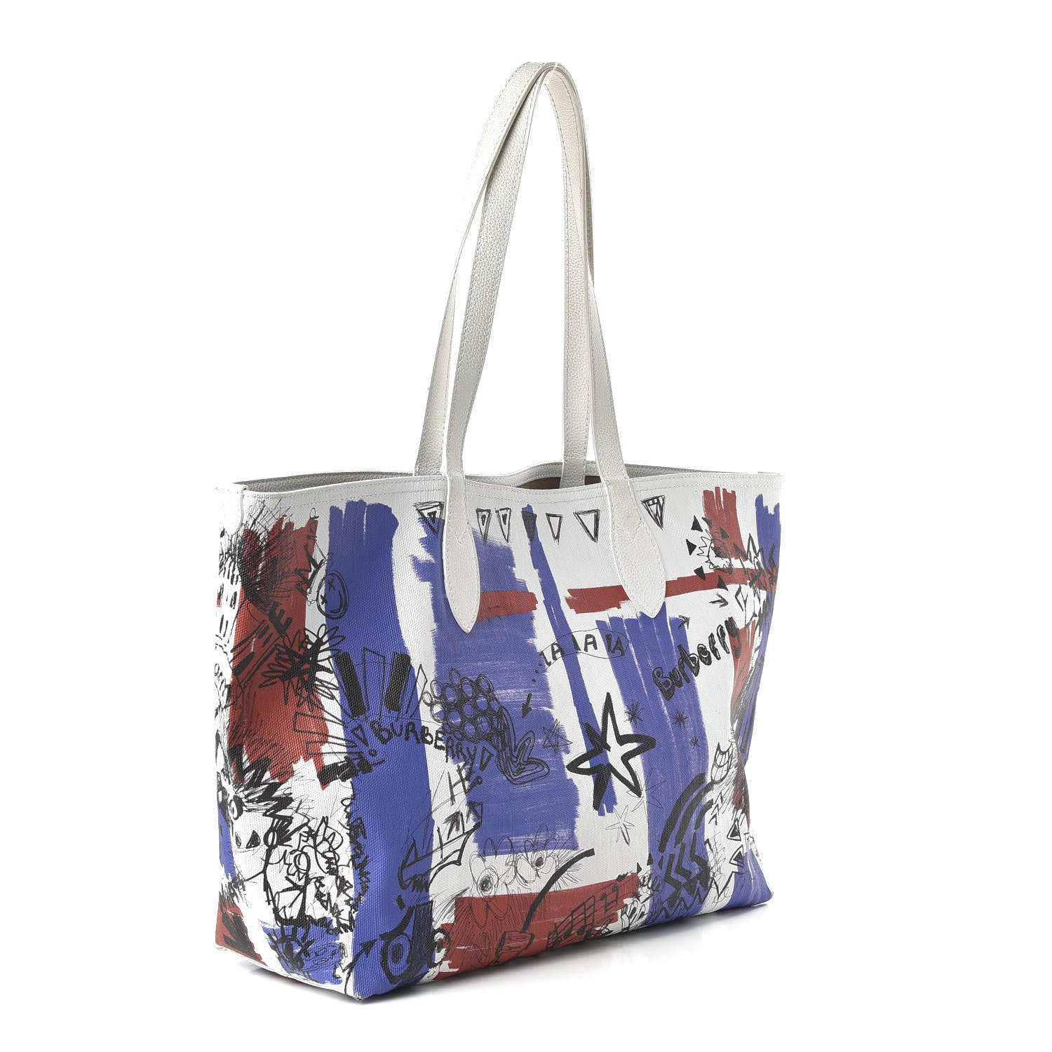 Burberry Canvas House Check Union Jack Sketchbook Reversible Doodle Tote Red White Blue 3 of 17