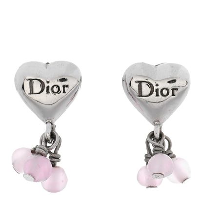 Christian Dior Heart Bead Earrings Silver Pink 1 of 4
